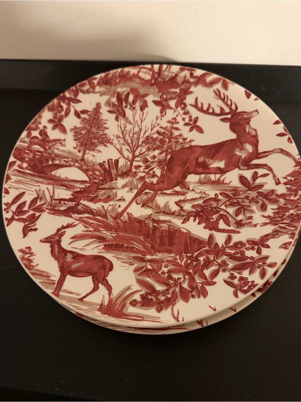 Pottery Barn Alpine Toile Salad Plates Set 4 Discontinued Woodland Holiday 9”